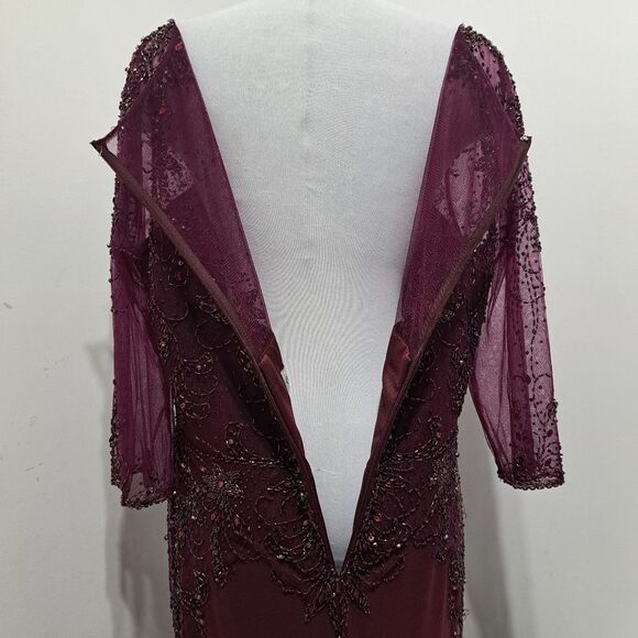 Christina Wu Mother Of The Bride Glam Sheer Trumpet Dress 17890 Size 18 Merlot - Picture 13 of 15